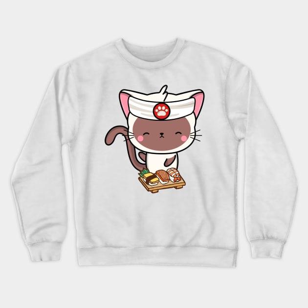 Sushi Chef White Cat Crewneck Sweatshirt by Pet Station